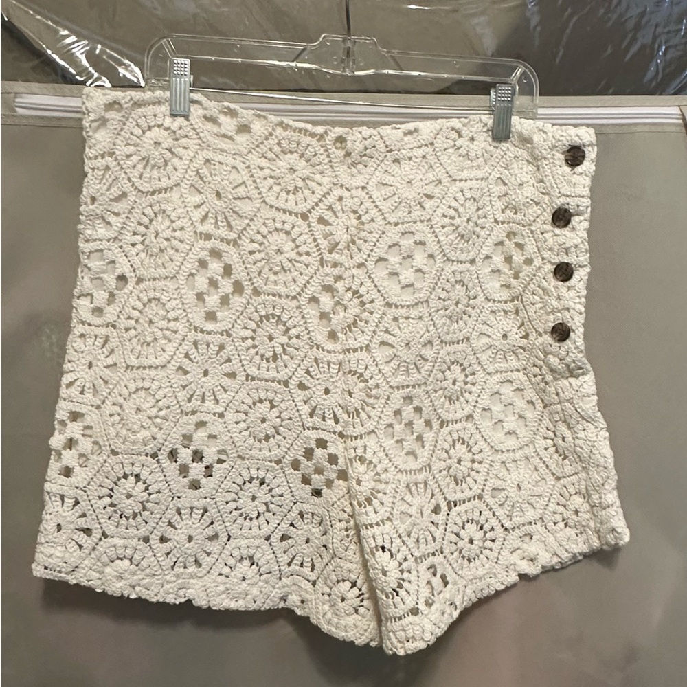 Treasure & Bond Cream High Waist Crochet Shorts